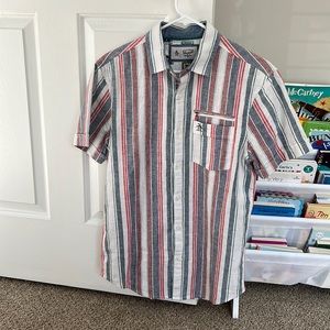 Original Penguin Red Blue & White Striped Shirt Size Small